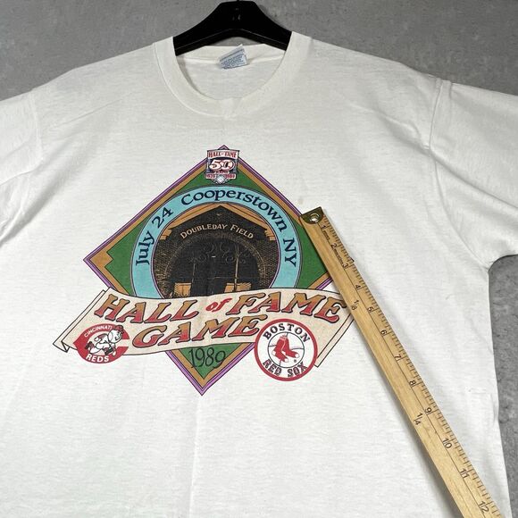 VTG 1989 RED SOX vs CINCINNATI REDS BASEBALL HALL OF FAME GAME SHIRT MEN’s LARGE - Picture 11 of 11